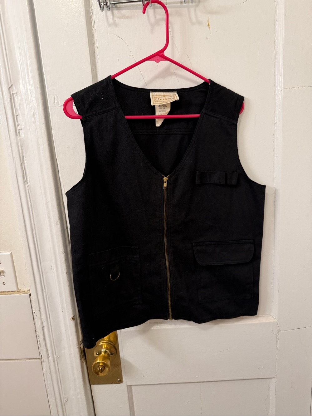 Black Zip-Front Utility Vest - unisex vintage